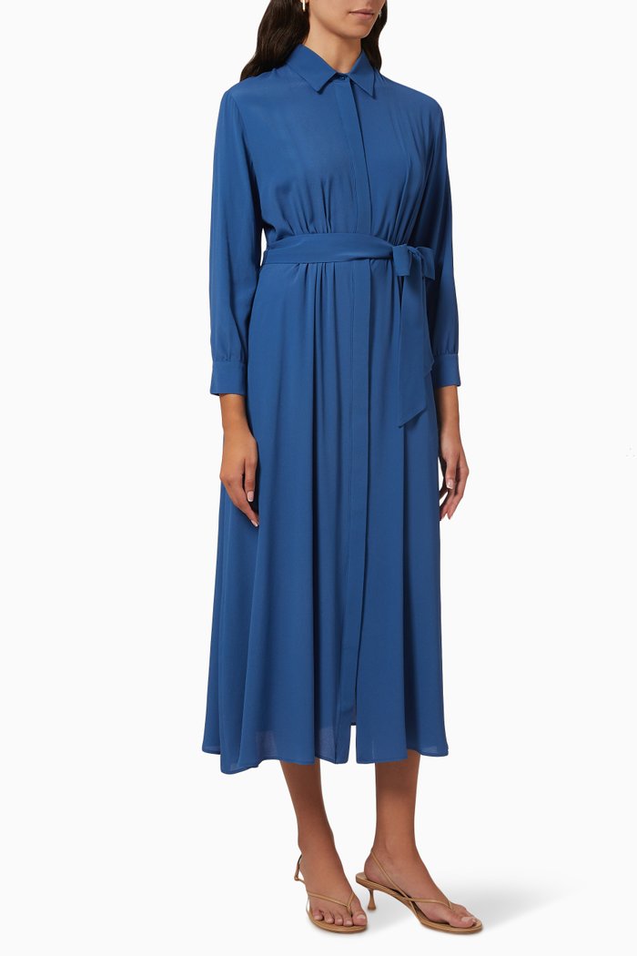 

Midi Shirt Dress in Silk-blend Crepe de Chine, Blue