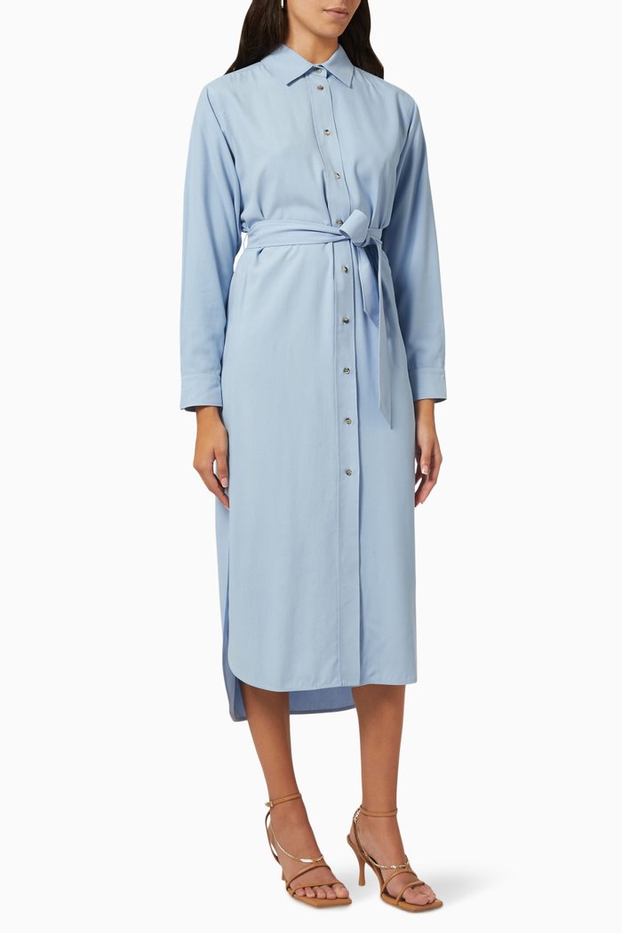 

Volante Midi Shirt Dress in Silk, Blue