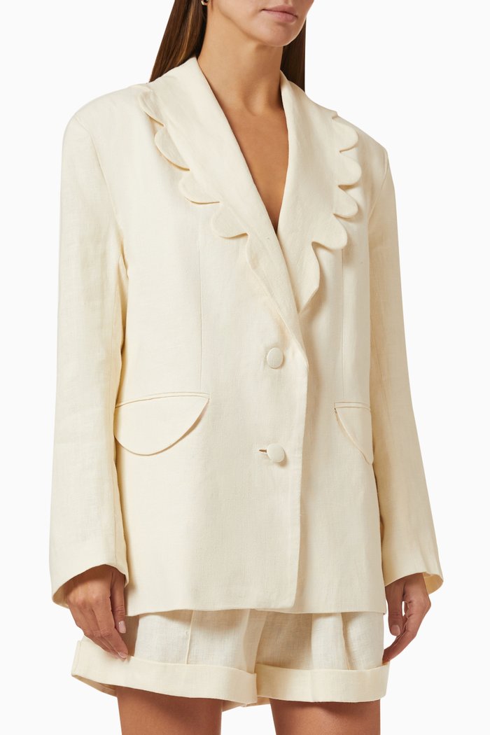 

Dynasty Blazer Jacket in Linen, White