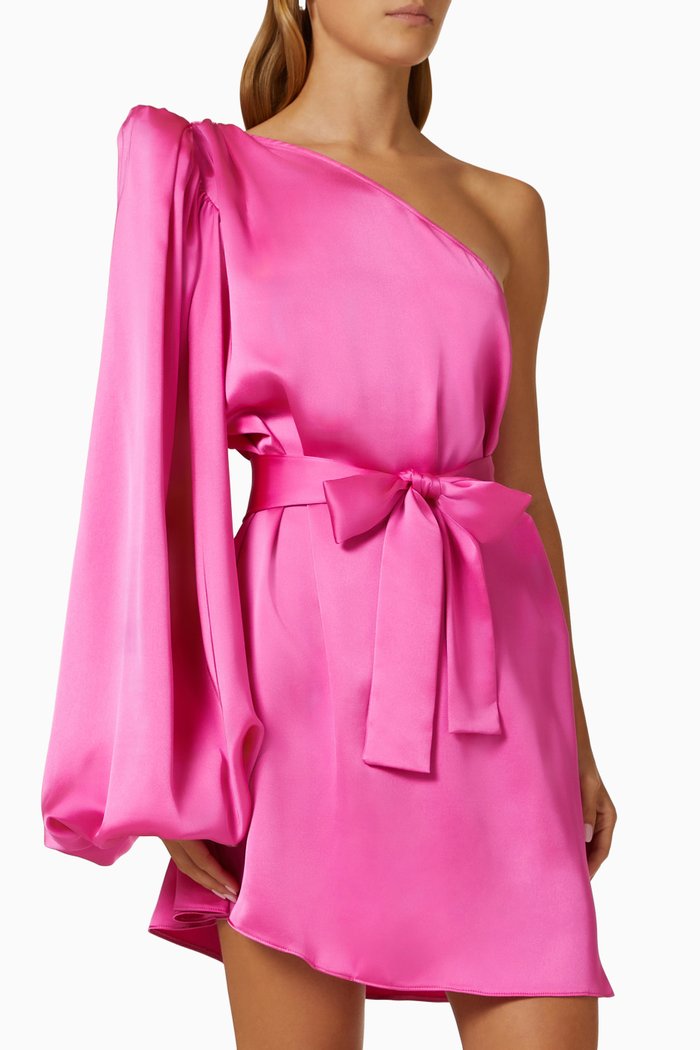 

One-shoulder Mini Dress in Satin, Pink