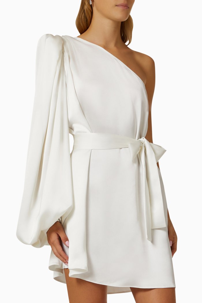 

One-shoulder Mini Dress in Satin, White