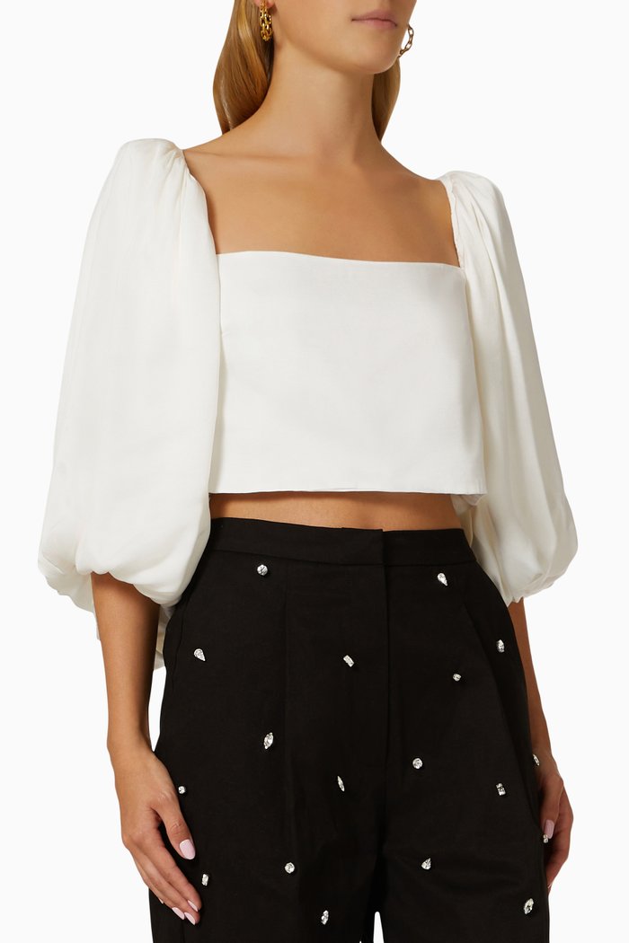 

Balloon Sleeve Blouse in Cupro, White