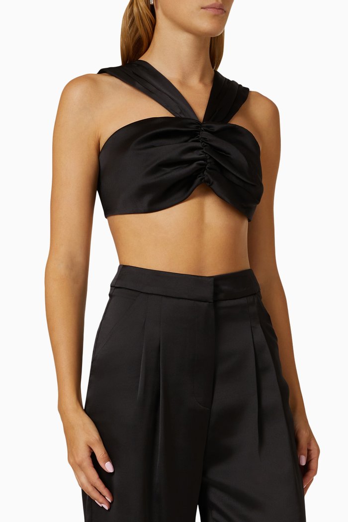 

Ruched Bustier Top in Satin, Black
