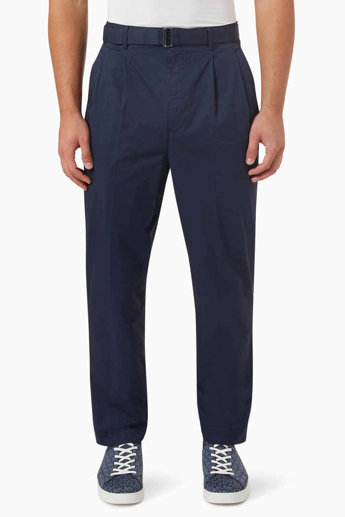 

Belted Pants in Stretch Cotton, Blue