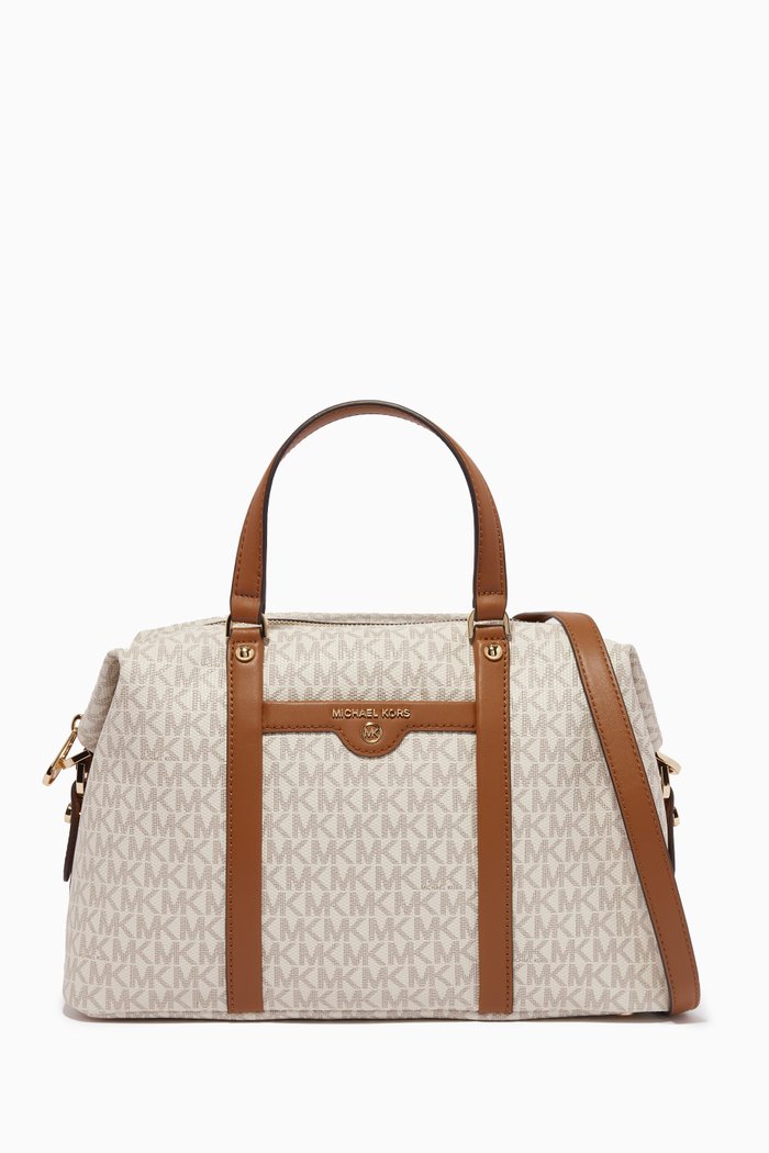 

Beck Medium Satchel in Logo Canvas, White