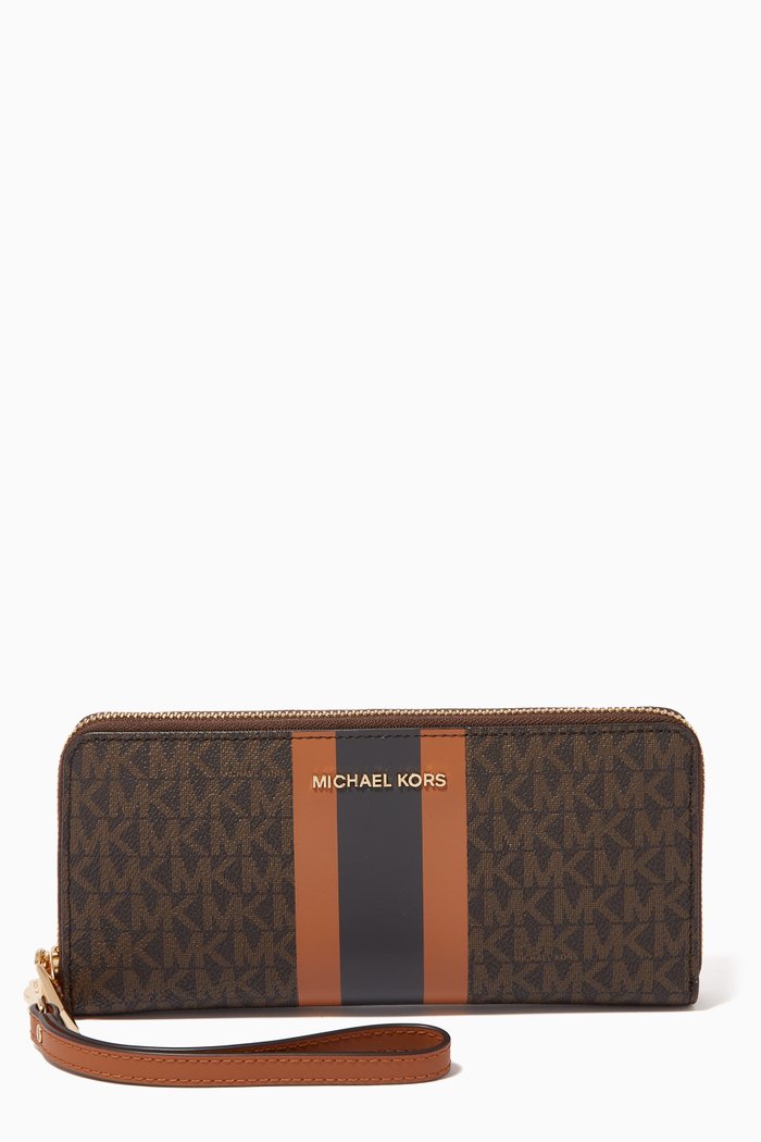 

Logo Stripe Continental Travel Wallet in Logo Canvas, Brown