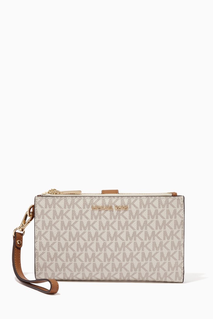

Jet Set Wristlet in Logo Canvas & Leather Trims, White