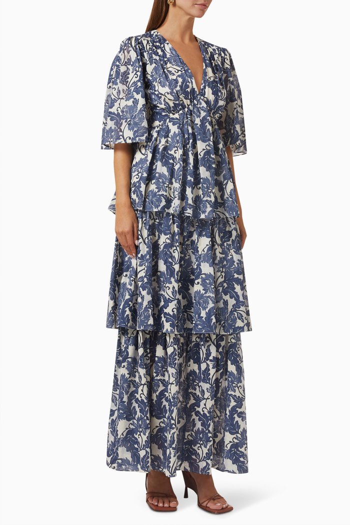 

Scarlett Maxi Dress in Cotton Blend, Blue