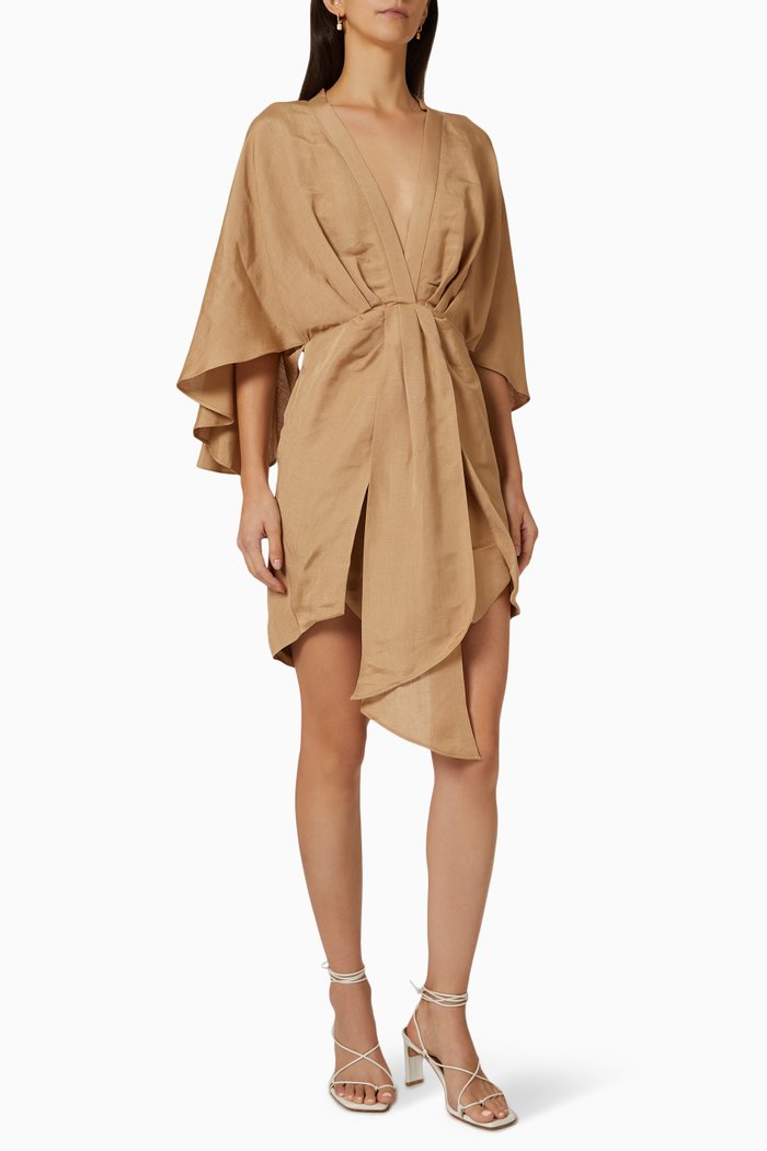 

Lola Mini Dress in Linen Blend, Brown