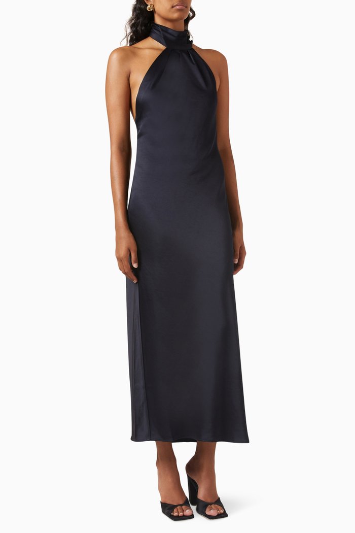 Darcy Backless Dress in Satin, Brown
