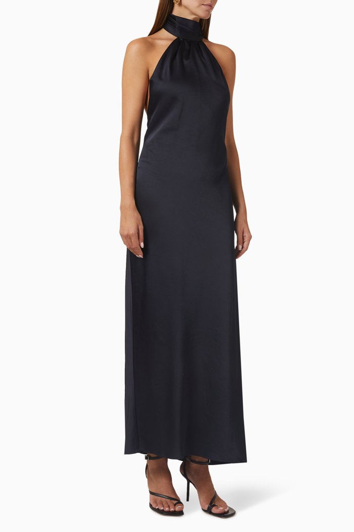 

Darcy Backless Dress in Satin, Blue