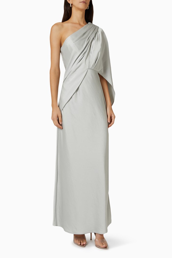 

Kelsie Draped Dress in Satin, Green
