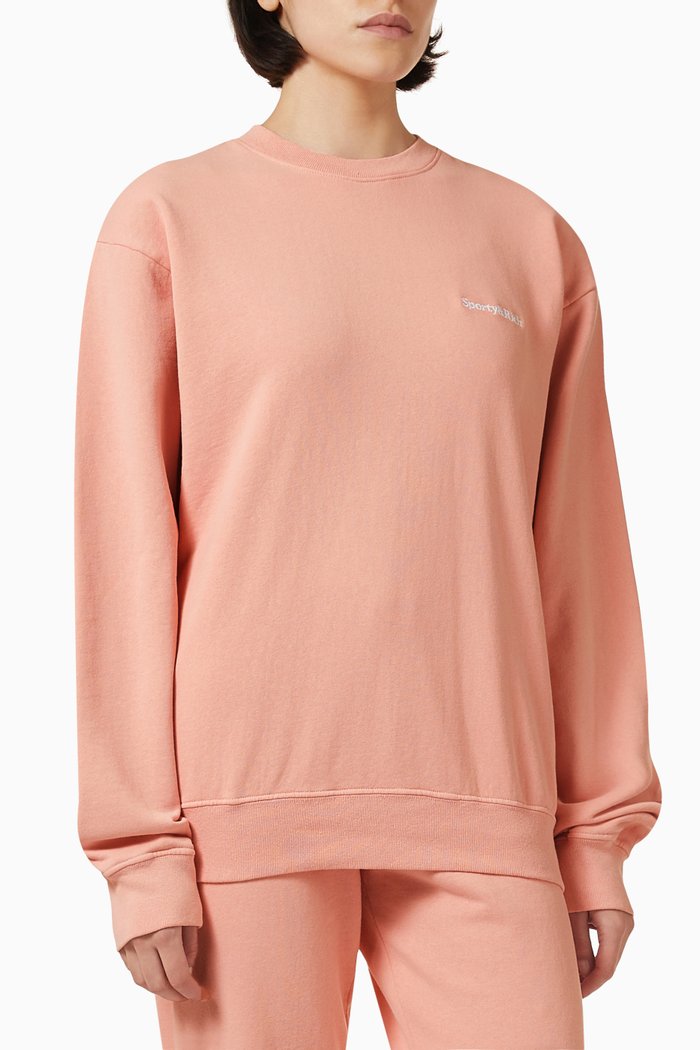

Serif Embroidered Crewneck Sweatshirt in Cotton, Pink