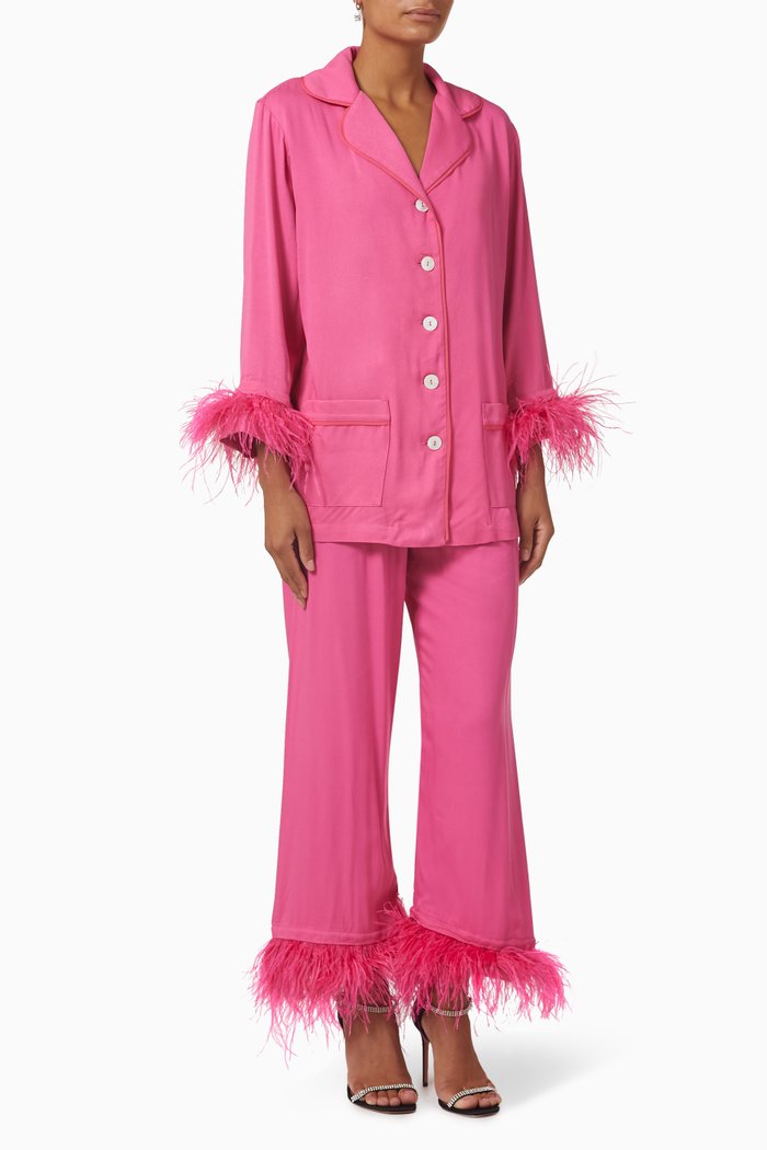 

Party Pyjamas Set with Double Feathers in Viscose, Pink
