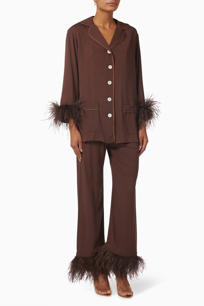 

Party Pyjamas Set with Double Feathers in Viscose, Brown