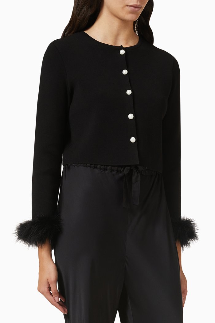

Detachable Feathers Cropped Cardigan in Viscose, Black