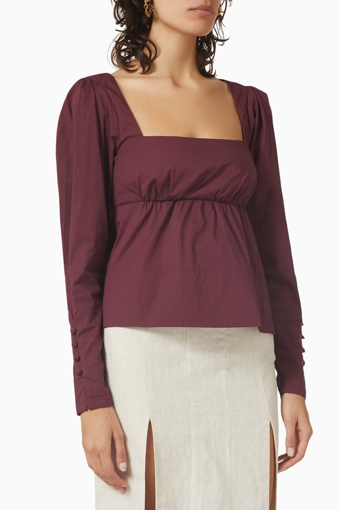 

Peggy Top in Cotton Poplin, Burgundy