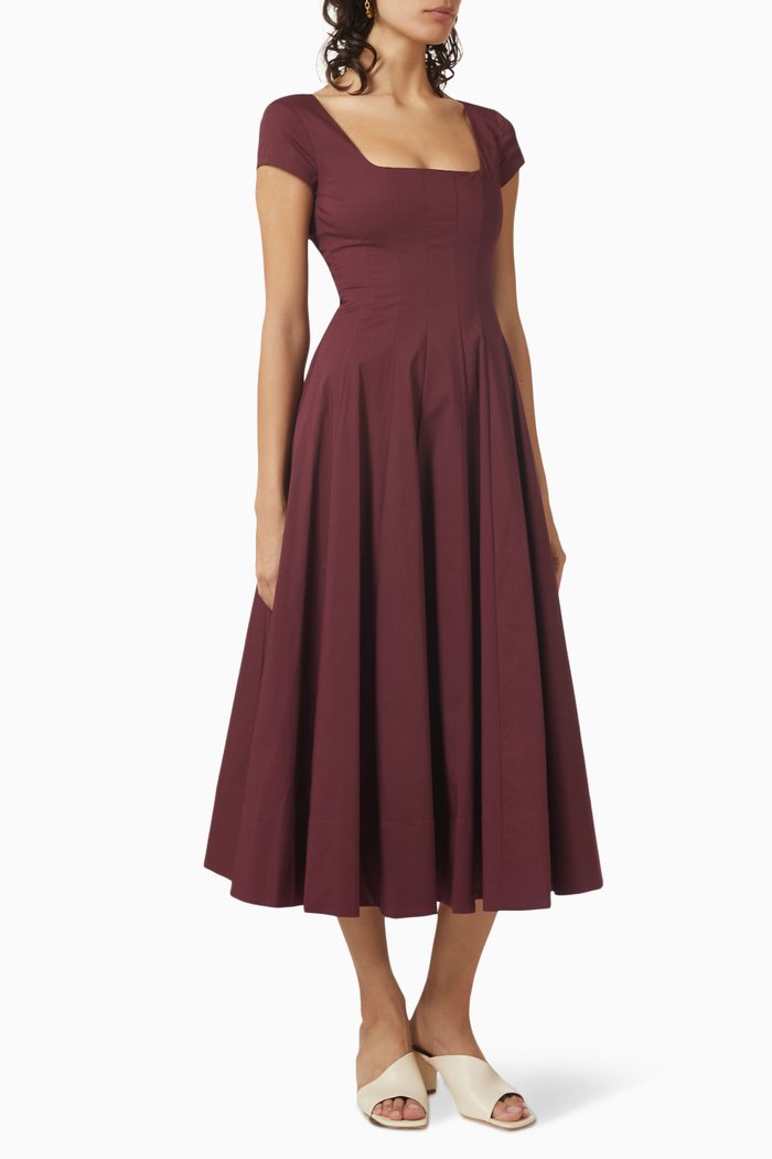 

Wells Midi Dress in Cotton Poplin, Burgundy