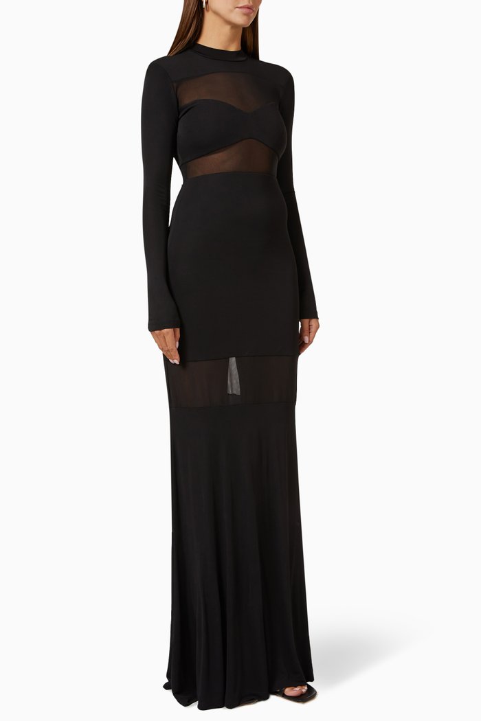 

Falcon Maxi Dress in Sheer Mesh & Jersey, Black