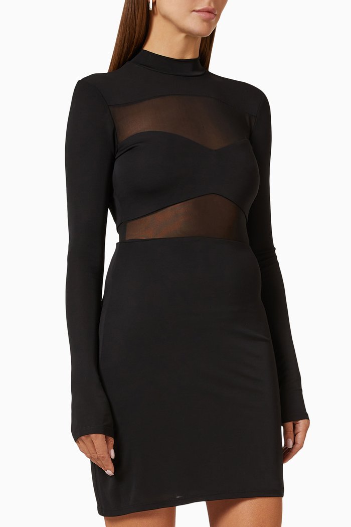 

Falcon Mini Dress in Sheer Mesh & Jersey, Black