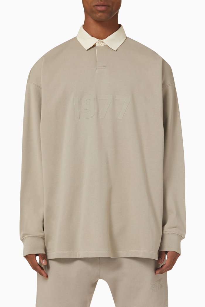 

Henley Rugby Polo Shirt in French Terry, Grey
