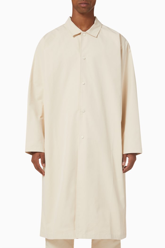 

Essentials Long Coat in Woven Cotton, Neutral