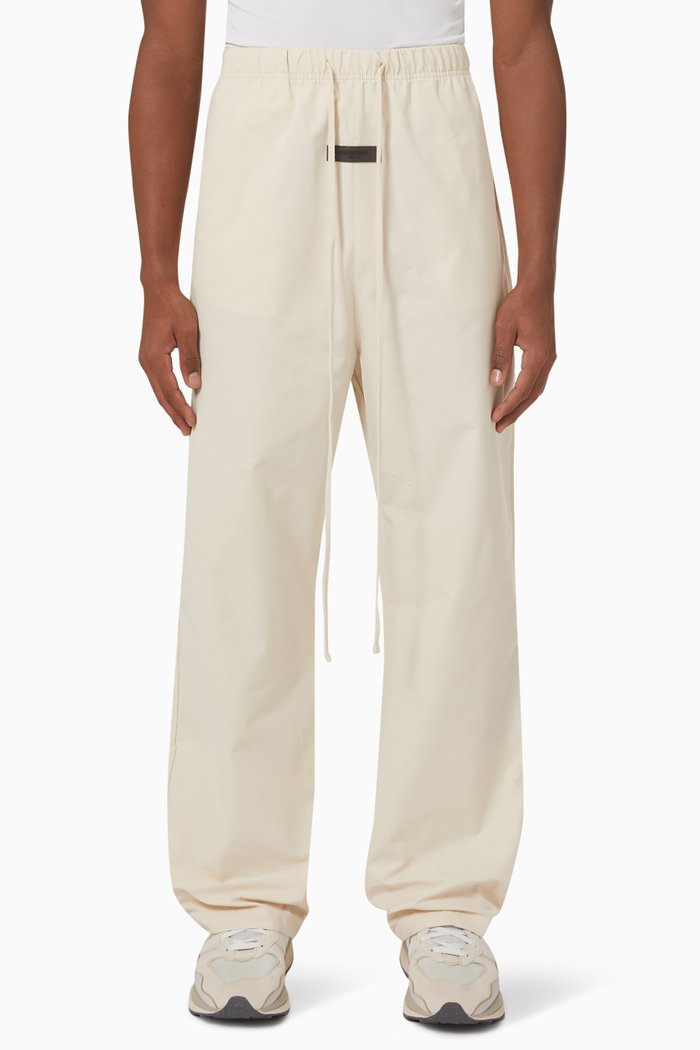 

Essentials Relaxed Pants in Woven Cotton, Neutral