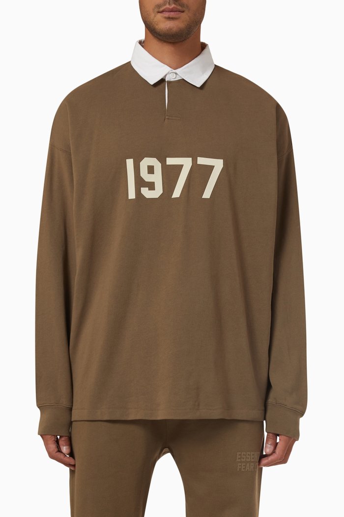 

Henley Rugby Polo Shirt in French Terry, Brown