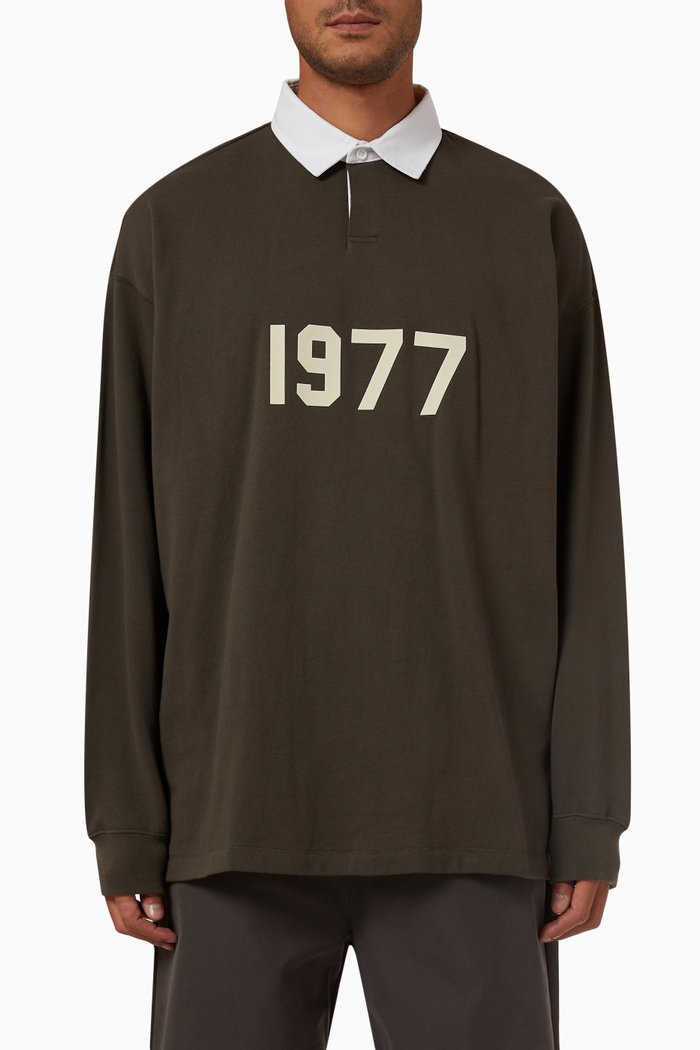 

Henley Rugby Polo Shirt in French Terry, Black