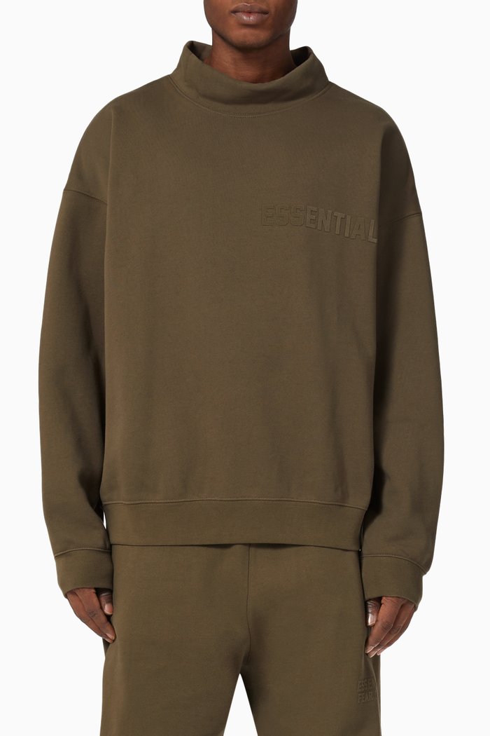 

Mockneck Logo Sweatshirt in Fleece, Brown