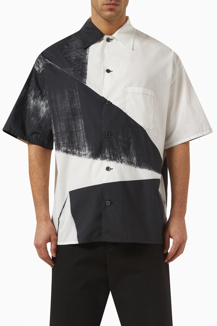

Brushstroke Hawaiian Shirt in Organic Cotton, Black