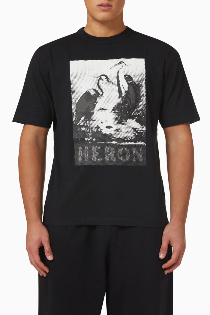 

Heron Print T-shirt in Cotton, Black