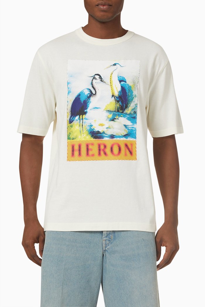 

Heron Print T-shirt in Jersey, White