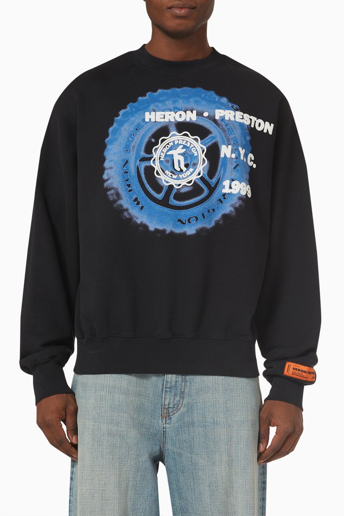 

Graphic Print Sweatshirt in Cotton, Black