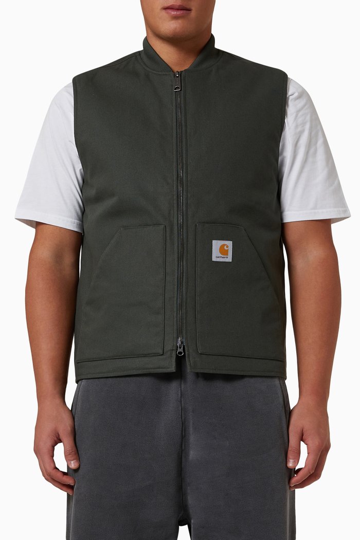 

Classic Zip-up Vest in Organic Cotton-canvas, Green