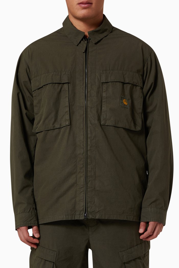 

Kernard Zip-up Shirt Jacket in Cotton Poplin, Grey