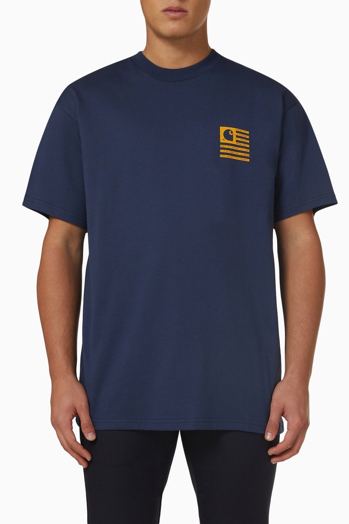 

Label State Flag T-Shirt in Organic Cotton, Blue