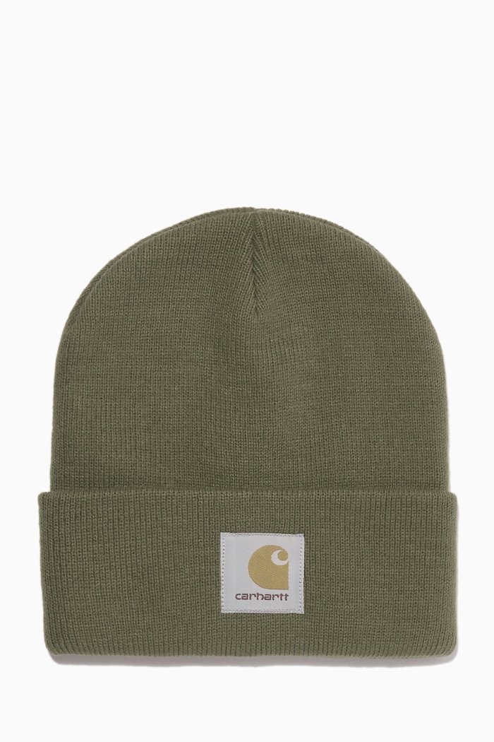 

Short Watch Hat in Acrylic Rib-knit, Green