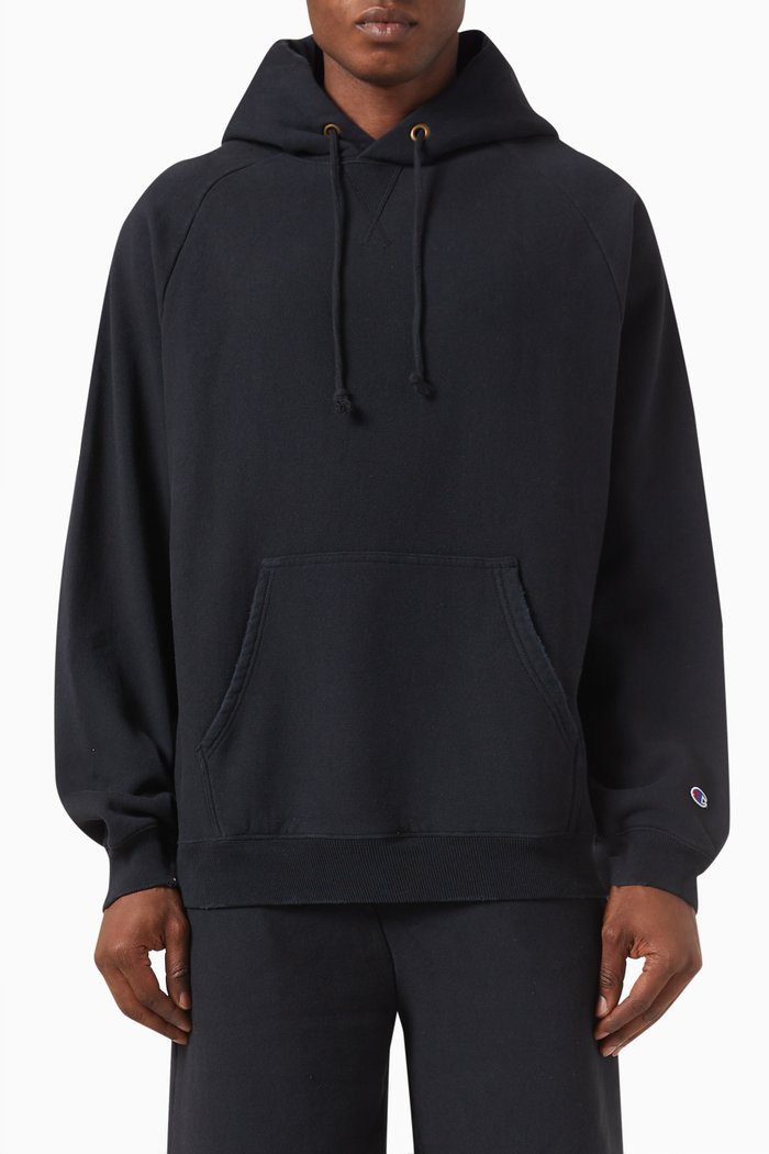 

Distressed Hoodie in Cotton-blend, Black