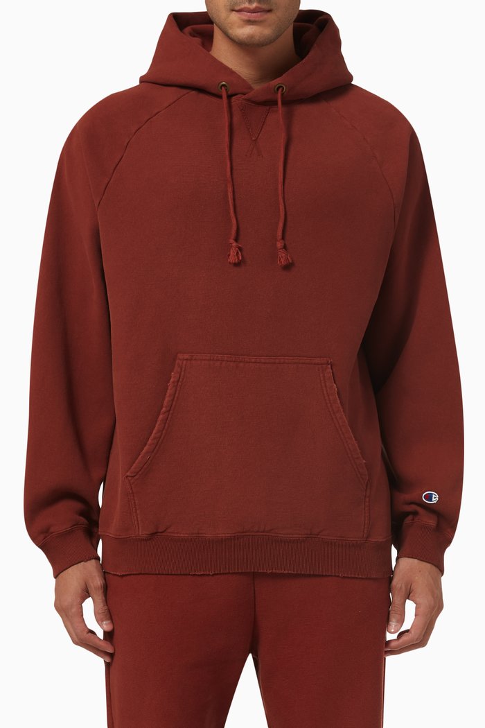 

Distressed Hoodie in Cotton-blend, Red