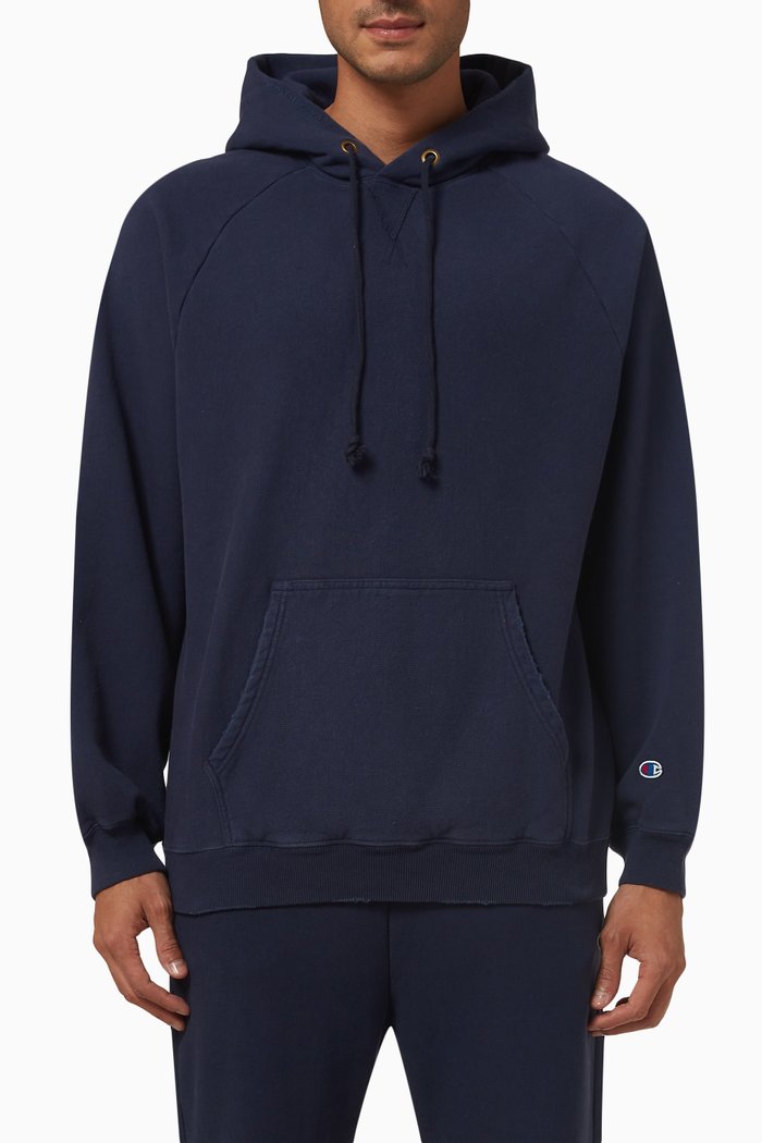 

Distressed Hoodie in Cotton-blend, Blue