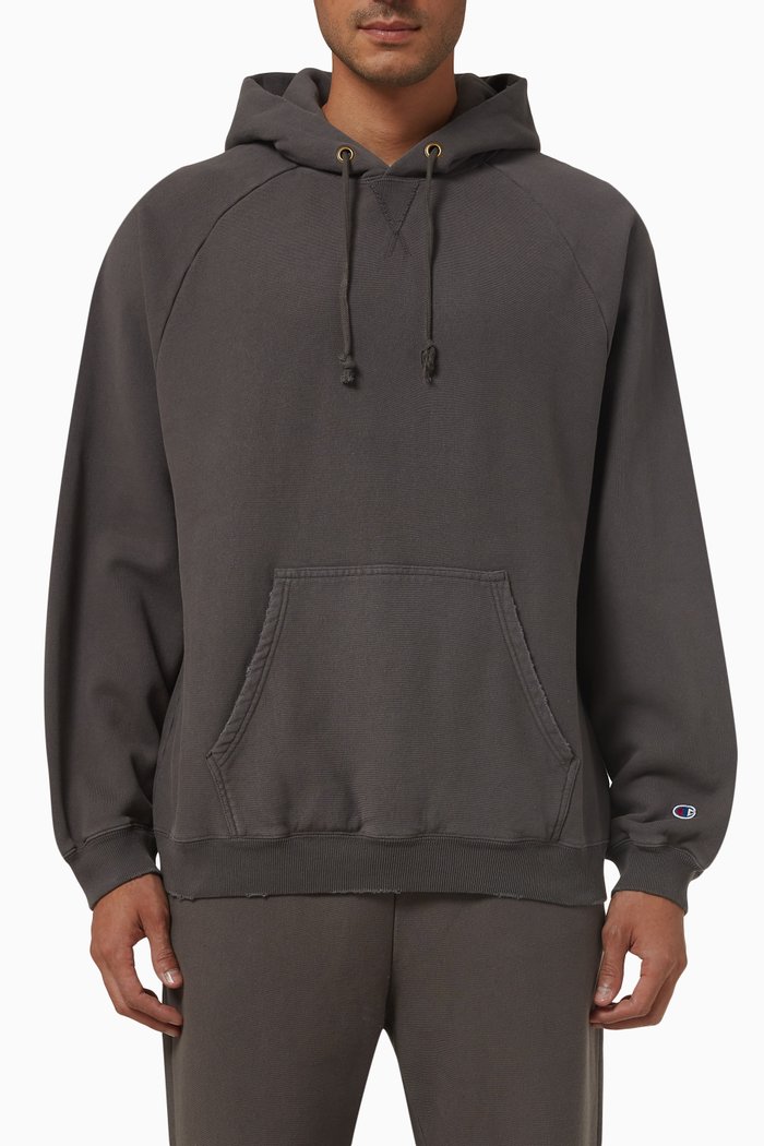 

Distressed Hoodie in Cotton-blend, Grey