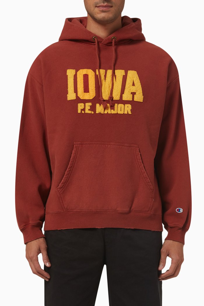 Reverse-weave College Hoodie in Cotton-blend, Red