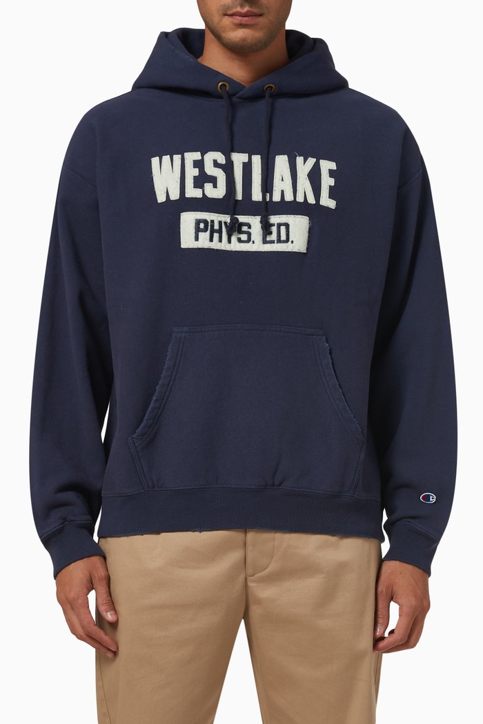 

Reverse-weave College Hoodie in Cotton-blend, Blue