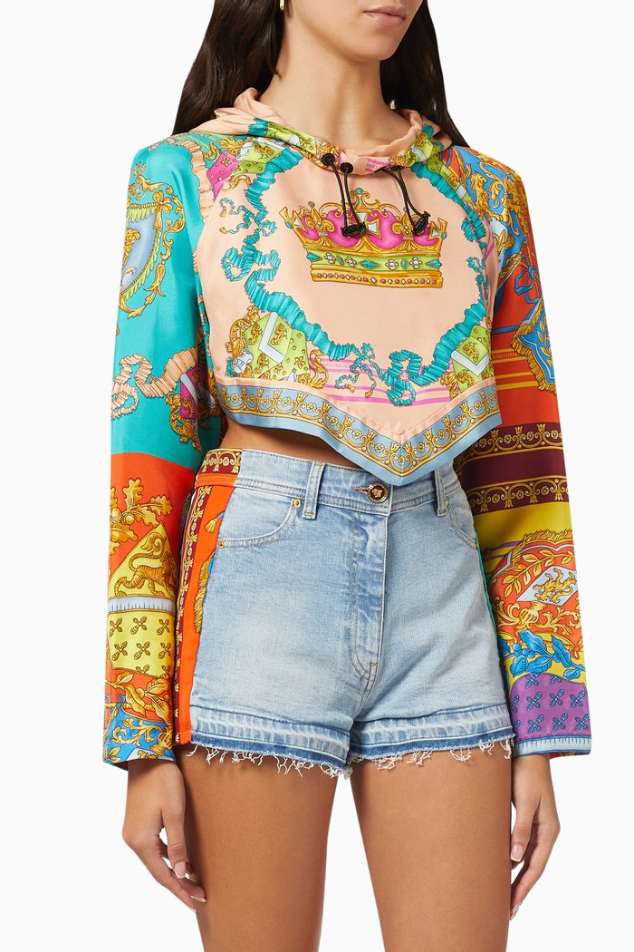 

Royal Rebellion Cropped Hoodie in Silk Twill, Multicolour