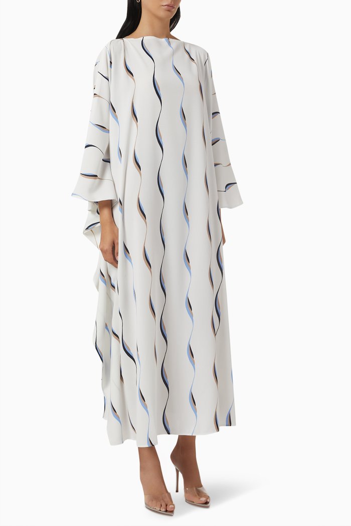 

Printed Kaftan in Crepe, White