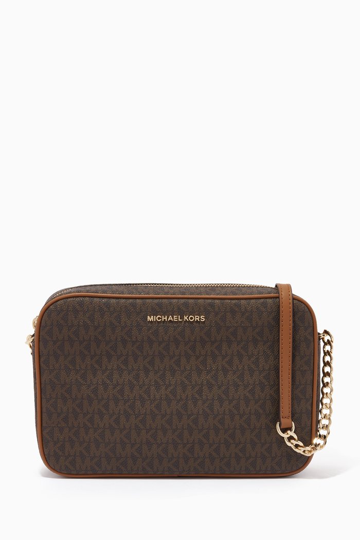 

Jet Set Large Crossbody Bag in Logo Canvas, Brown