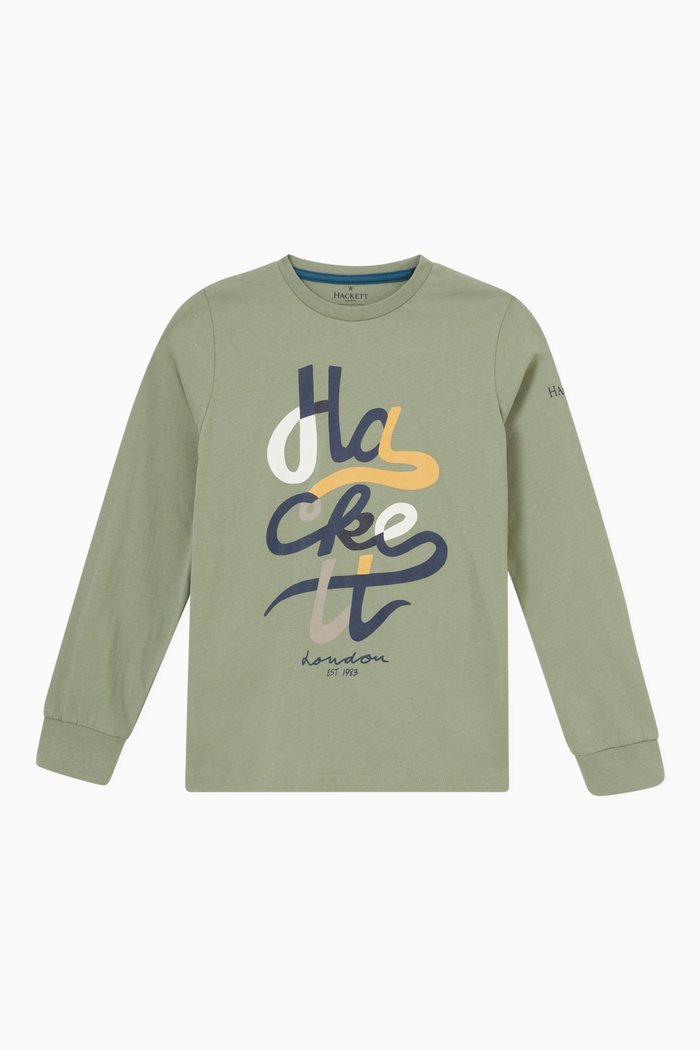 

Logo Print Long Sleeve T-shirt in Jersey, Green