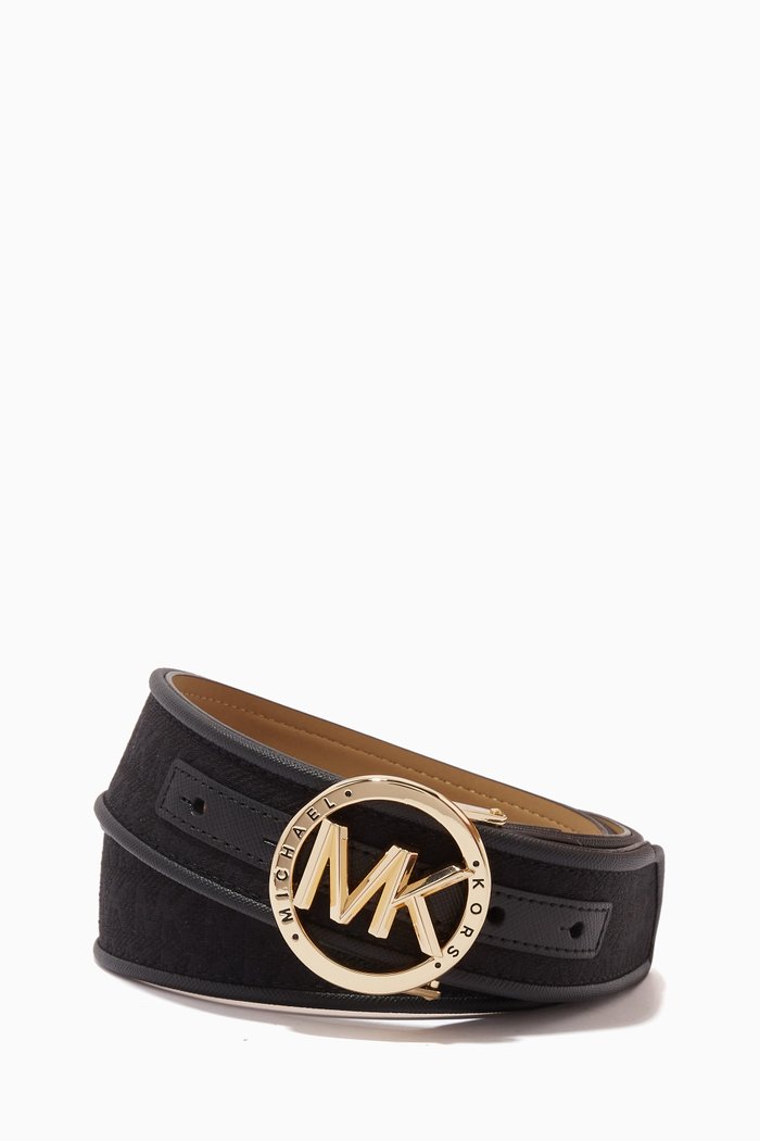 

MK Logo Buckle Belt in Leather, Black