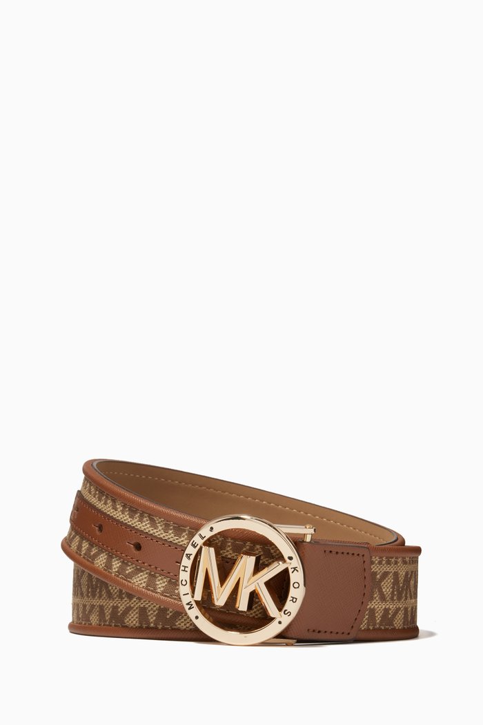 MK Logo Buckle Belt in Logo Canvas, Neutral